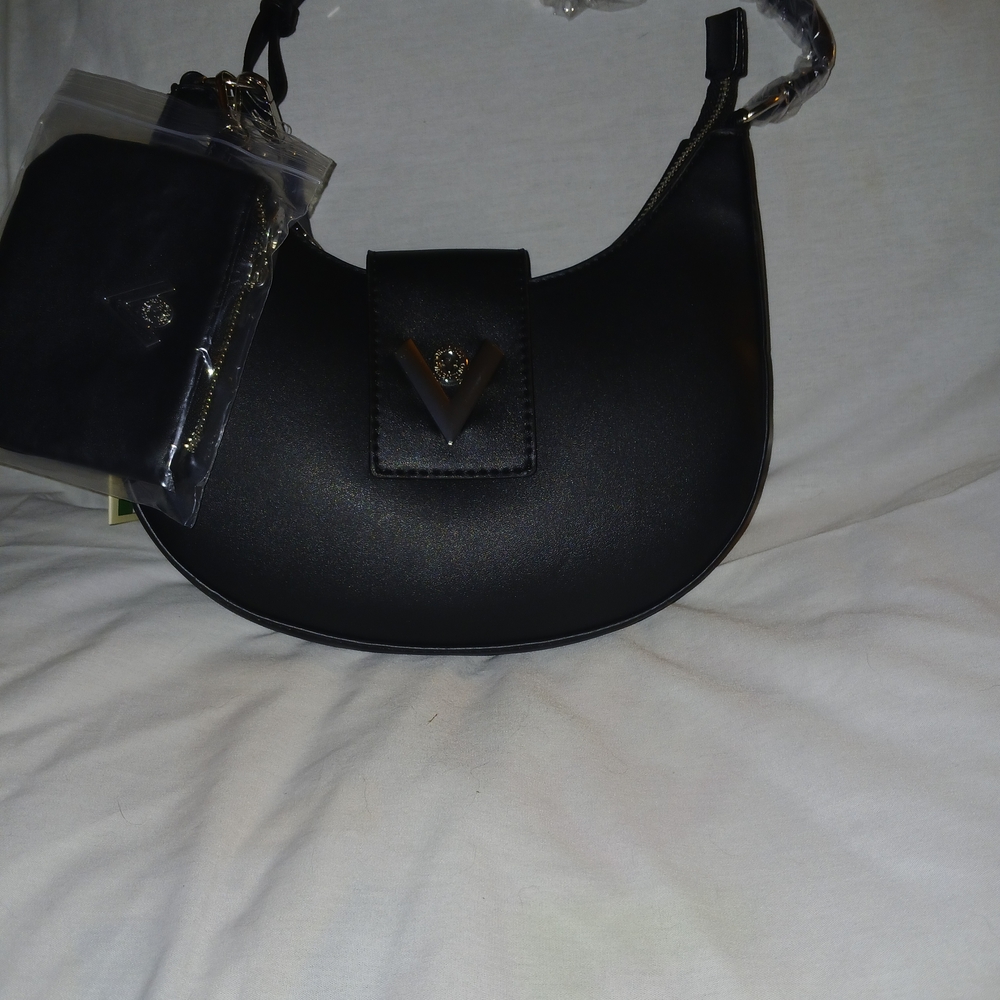 Valentino Orlandi Elegant Black Shoulder Bag With Matching Coin Purse